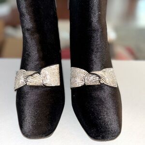 Versona Black and Silver Heeled Boots with Crystal Embellishments